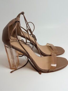 Aldo Brown Lace-Up Heels with Clear Block Heel